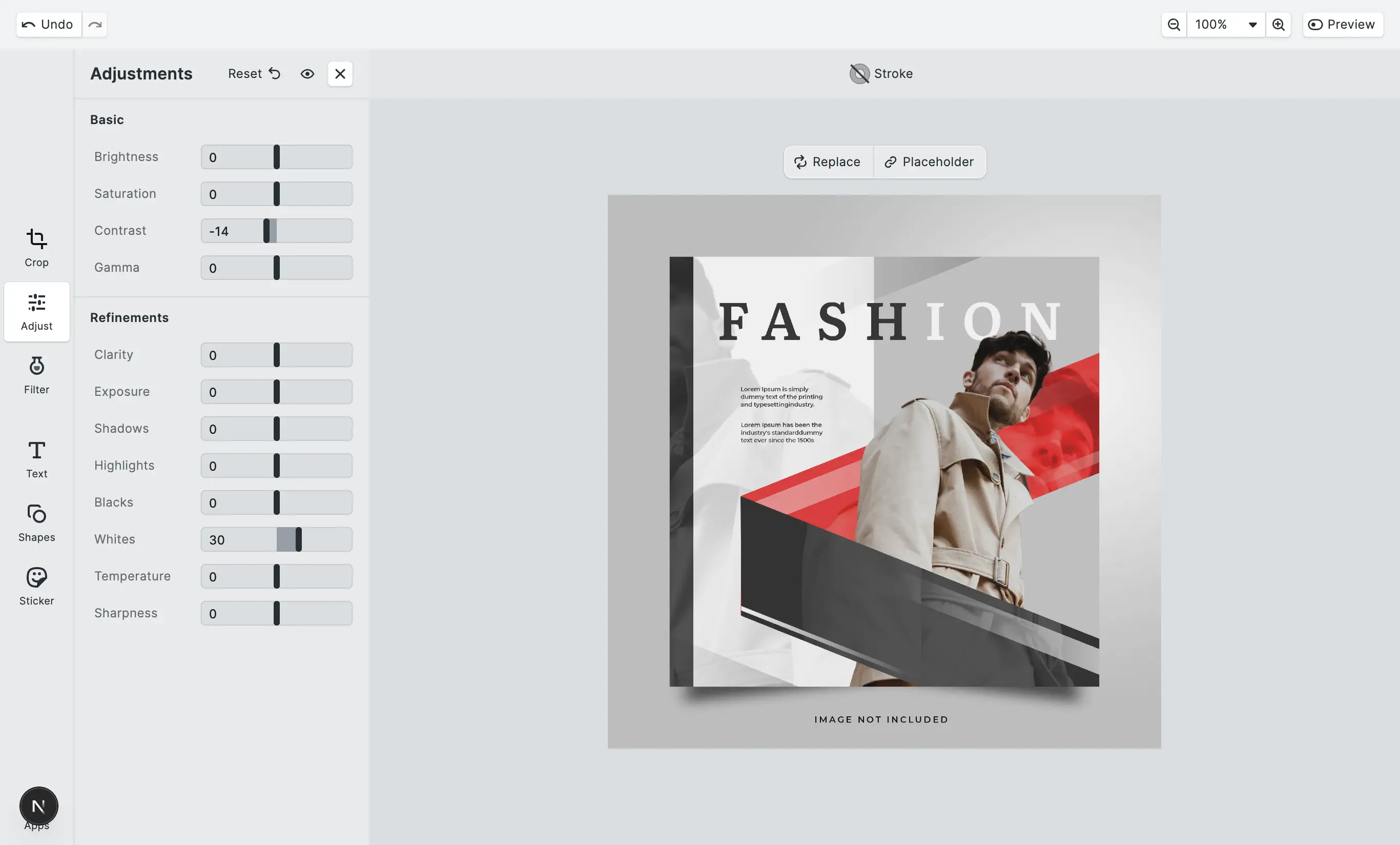 Photo editor Adjust controls